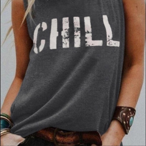 Tops - CHILL graphic crew neck tank top